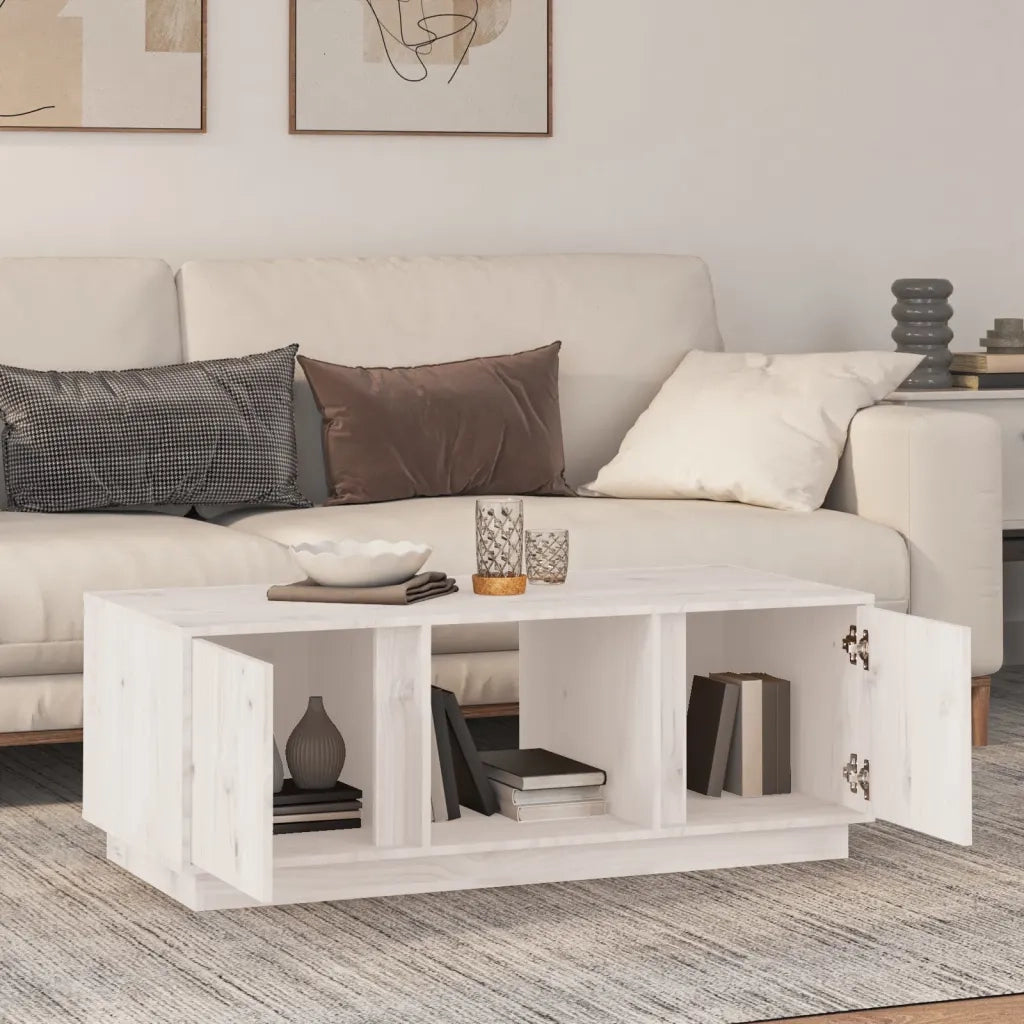 Tavolino da Salotto Bianco 110x50x40 cm Legno Massello di Pino 814425