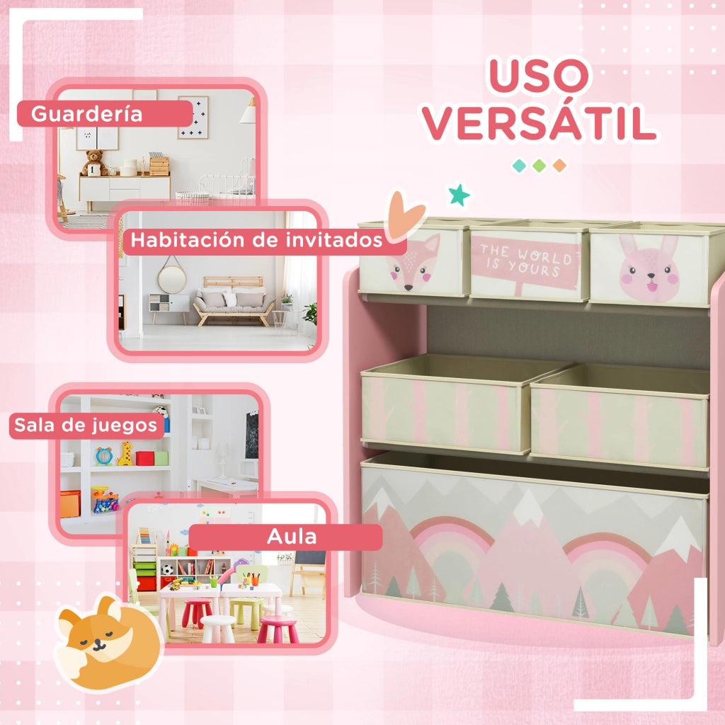 Libreria per bambini con 6 cesti estraibili ¨C zephmum ¨C rosa 63x30x66 cm