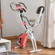 Cyclette pieghevole ULEVR 2 in 1 con cavi elastici, resistenza regolabile, display LCD e supporto telefono, rosa e bianco