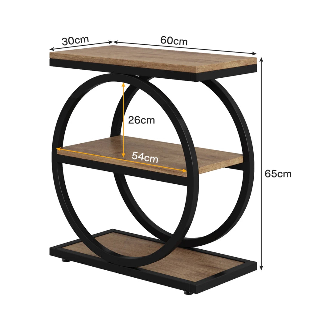 Tavolino basso a 3 ripiani in MDF e metallo, stile industriale, per soggiorno e camera da letto, nero e marrone