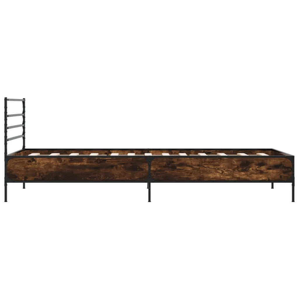Letto singolo | Letto per adulti | Giroletto Rovere Fumo 90x200 cm in Legno Multistrato e Metallo