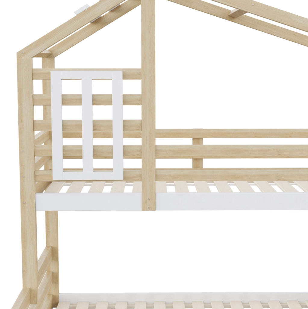 LETTO A CASTELLO 90x200 cm in pino e MDF naturale con scala contenitore