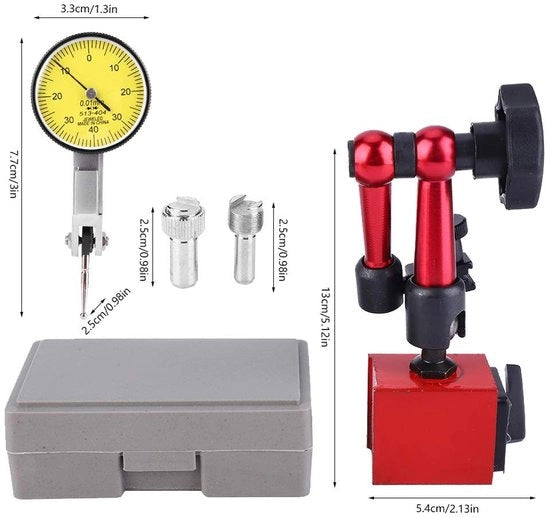 Misuratore di distorsione schiacciata - Base magnetica - Supporto regolabile - Indicatore di precisione - Raggio di misura 0-0,8 mm - Diametro della piattaforma 32 mm - Indicatore di misura