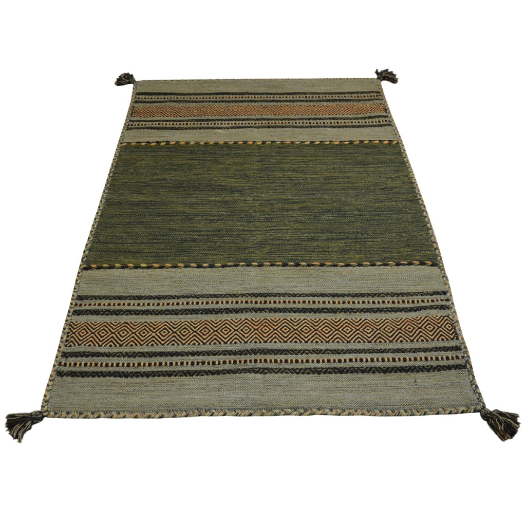 Tappeto ANTIQUE KILIM VERDE cm.140x200 tessuto a mano in cotone e ciniglia
