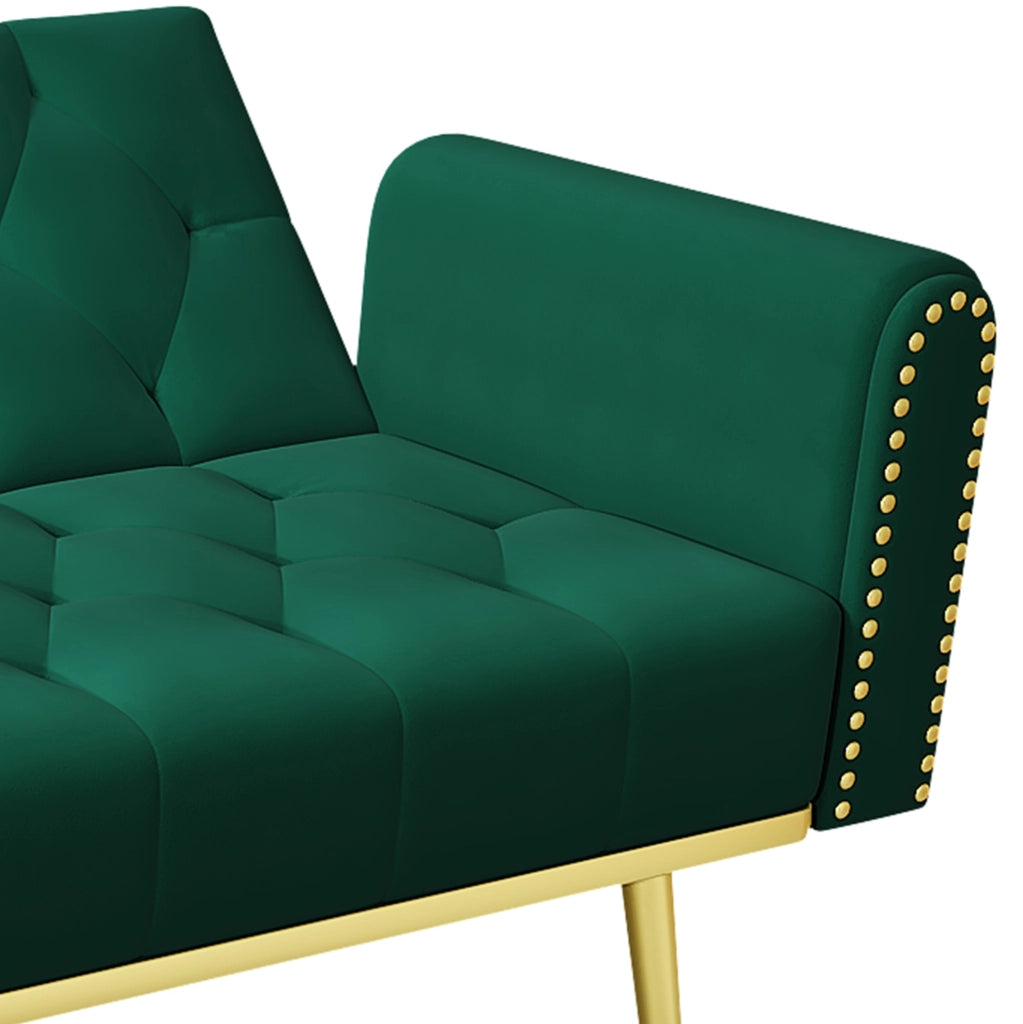 Divano letto 175x80x73,5 cm verde, schienale a 3 posizioni e portabicchieri, velluto