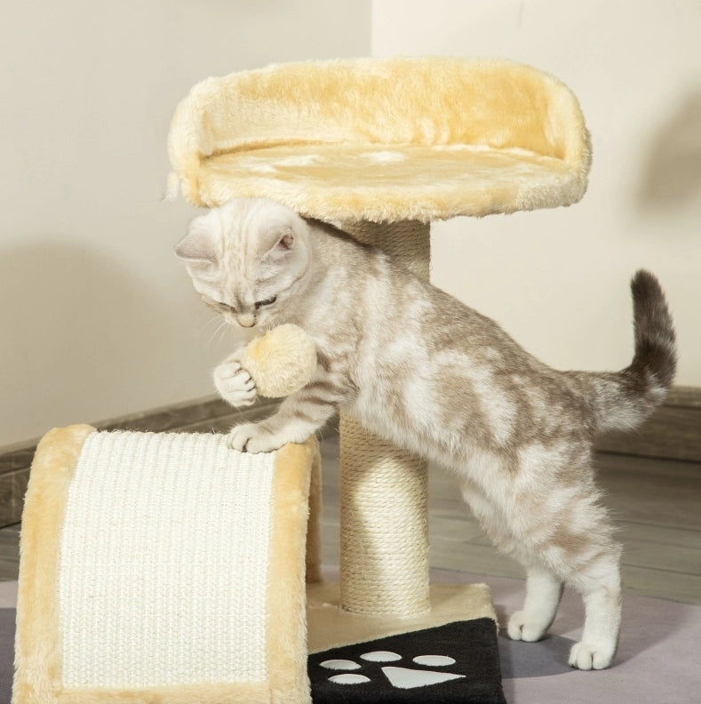 Tiragraffi per gatti beige con ponte in sisal e pallina
