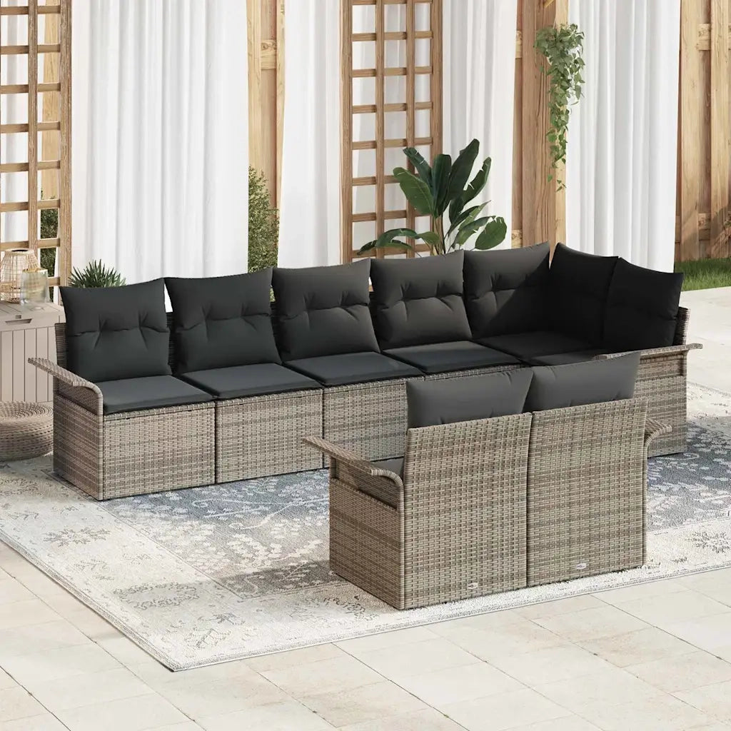 Set Divano da Giardino con cuscino 8 pcs Grigio polyrattan 3345409