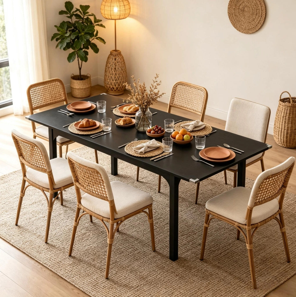 Tavolo da pranzo allungabile in MDF e acciaio, nero, 120x70x75 cm espandibile a 160x70x75 cm