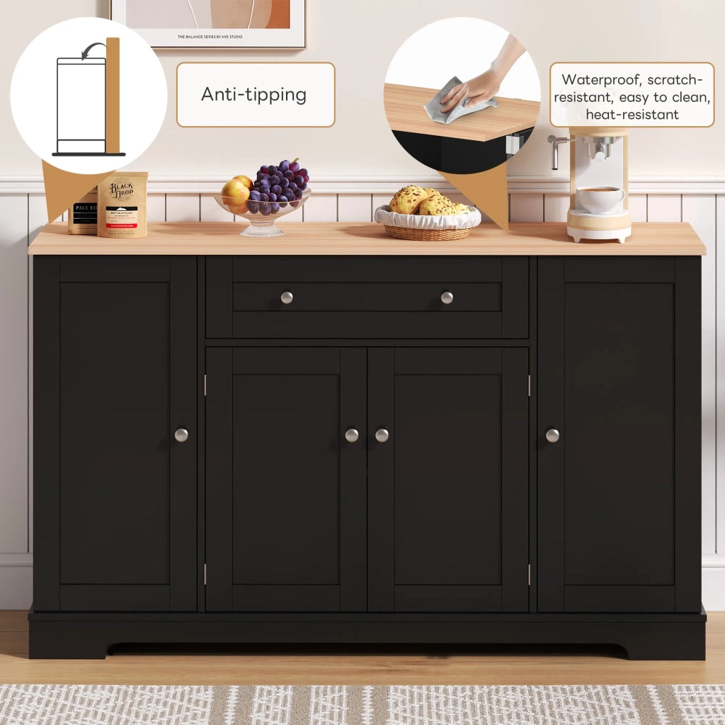 Credenza multifunzione 138 cm con cassetto, ante a scaffale e ripiani regolabili. Design moderno con protezione anti-ribaltamento per cucina, soggiorno e camera