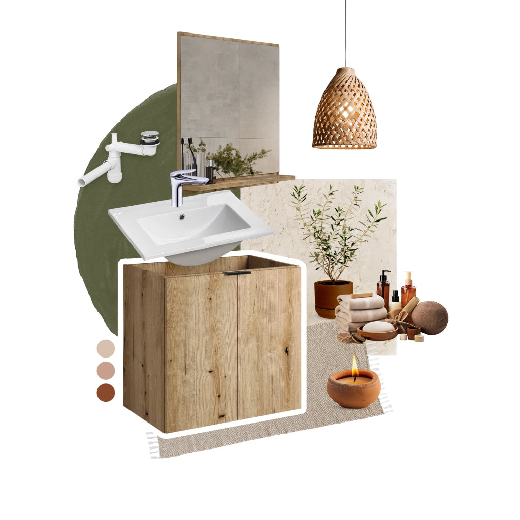 Set mobili bagno 60 cm con piano e lavabo da appoggio Wiki Nova Oak 60 x 1401 x 40 cm