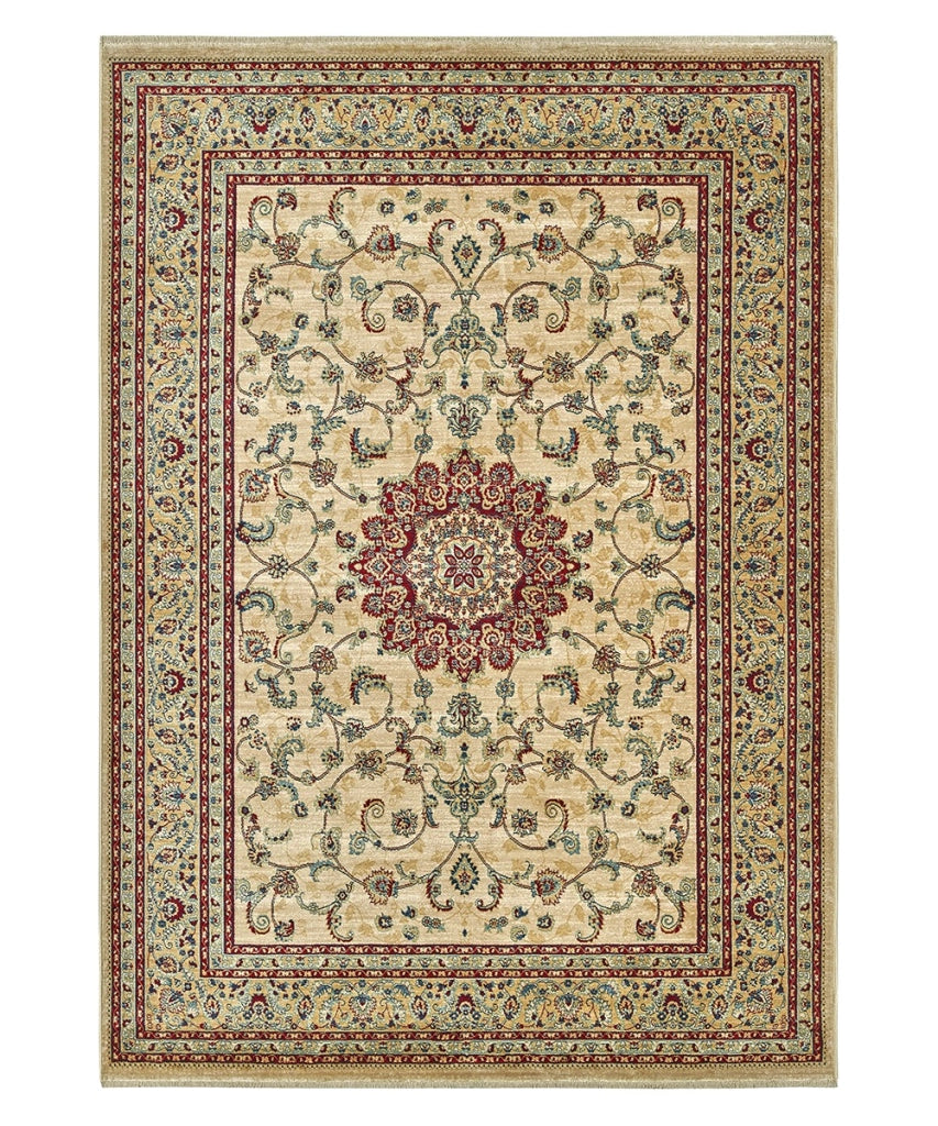 Tappeto KAZAKH 2154 beige e rosso cm.140x200 stile orientale persiano alta qualità con effetto lucente