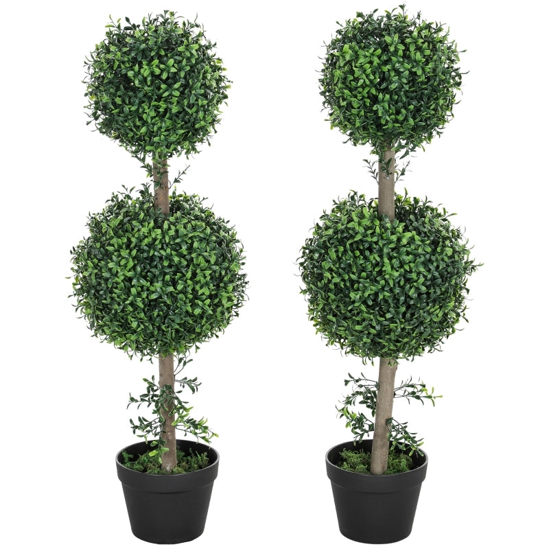 Pianta artificiale di bosso 2 pezzi sferiche con protezione UV in vaso verde per interni ed esterni alta 91.4 cm