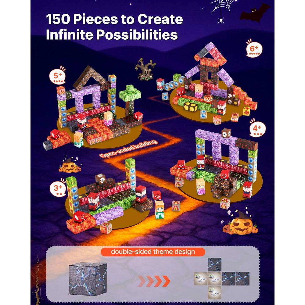 Blocchi Magnetici 150 Pezzi Castello Oscuro Cubi Costruzione Bambini STEM Montessori Impilabile