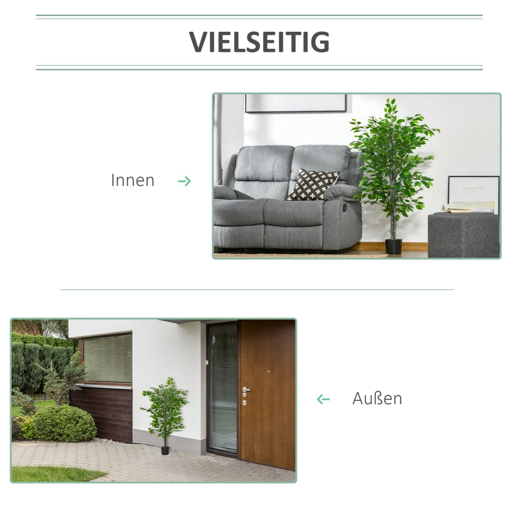 Ficus artificiale ULEVR 135 cm in vaso nero, pianta decorativa verde in plastica con base in cemento