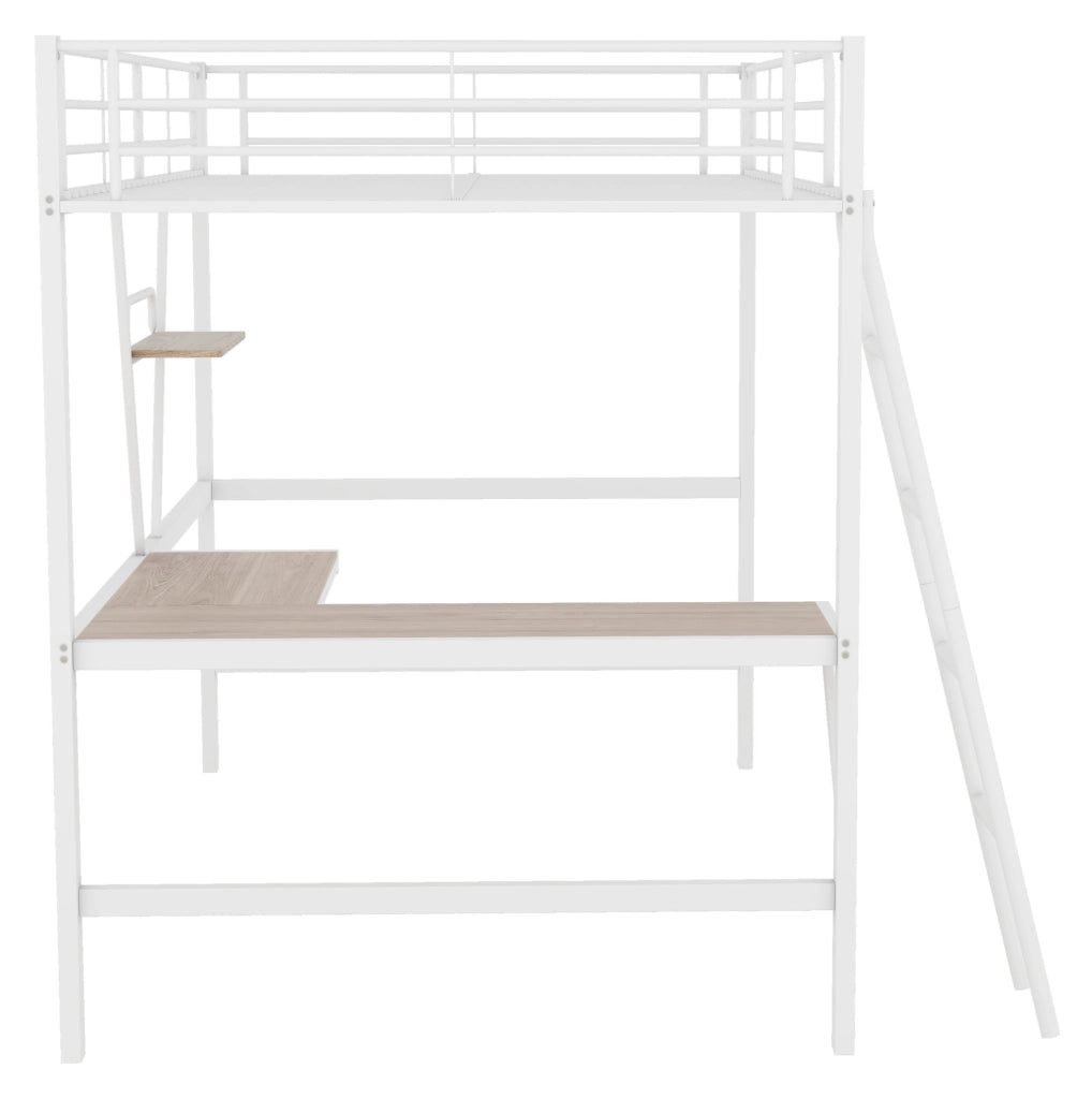 LETTO a soppalco 90x200 cm in metallo bianco con scrivania L e ripiano