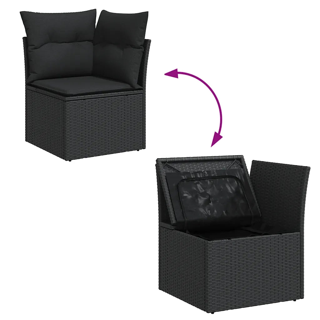 Set Divani da Giardino 10pz con Cuscini in Polyrattan Nero 3327079