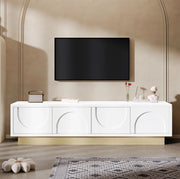 Mobile TV 175 cm con 4 ante push-to-open in MDF bianco e finitura color legno
