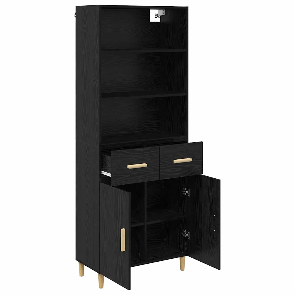 Credenza | Madia | Buffet da pranzo | Armadio da pranzo Rovere Nero 69,5 x 32,5 x 180 cm Legno multistrato