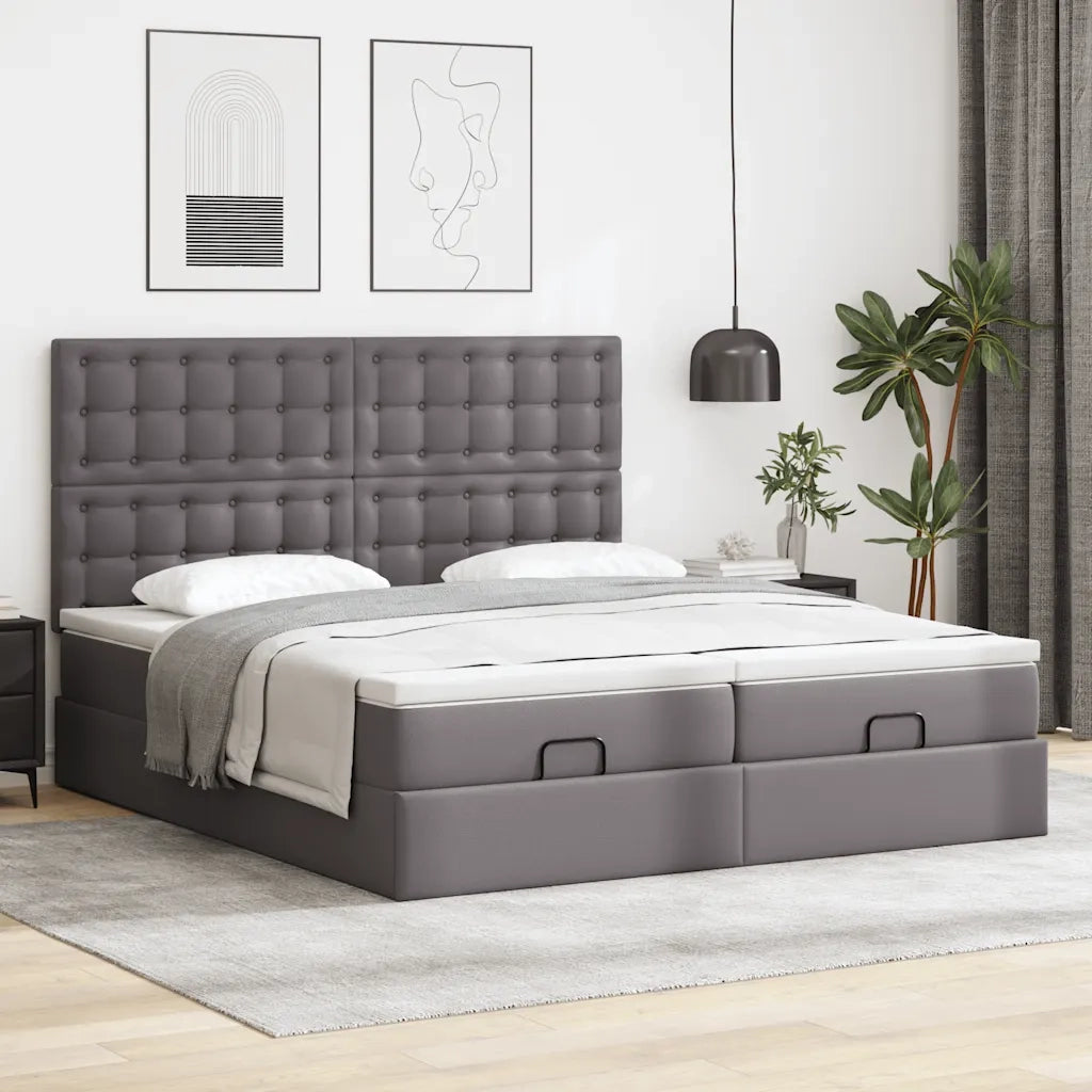Struttura Letto Pouf con Materassi Grigio 200x200 cm Similpelle 3314511