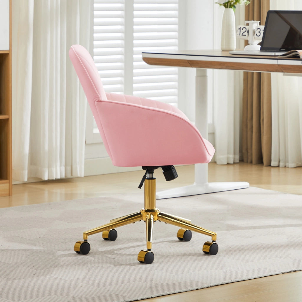 Sedia girevole ergonomica regolabile in altezza, velluto rosa, con schienale e ruote