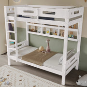 Letto a castello per bambini 90x200 cm in legno e MDF bianco con ripiani