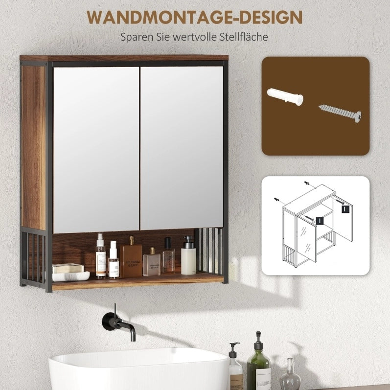 Mobile bagno sospeso in MDF e truciolato marrone con specchio 25x40,5 cm