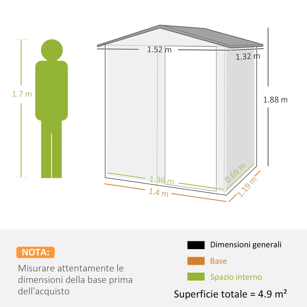 Casetta da Giardino Porta Attrezzi ¨C Xylo ¨C Acciaio Grigio 152x132x188 cm