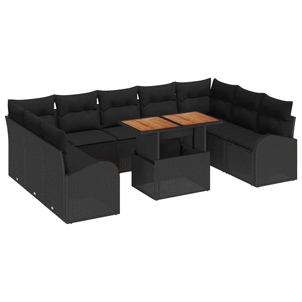 Set Divano da Giardino 10 pcs Nero Poly Rattan