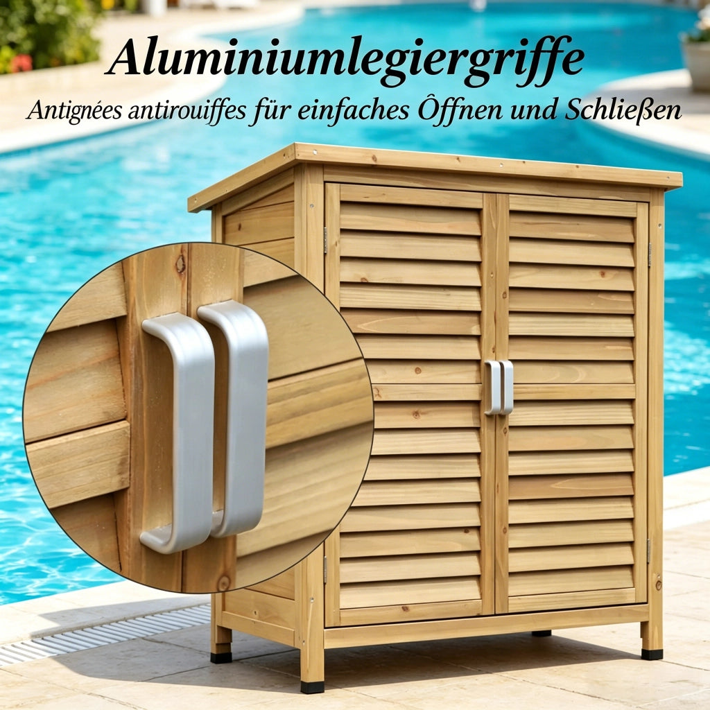 Armadio da esterno in legno con tetto bituminoso e porte a persiana giallo 87 × 46.5 × 96.5 cm