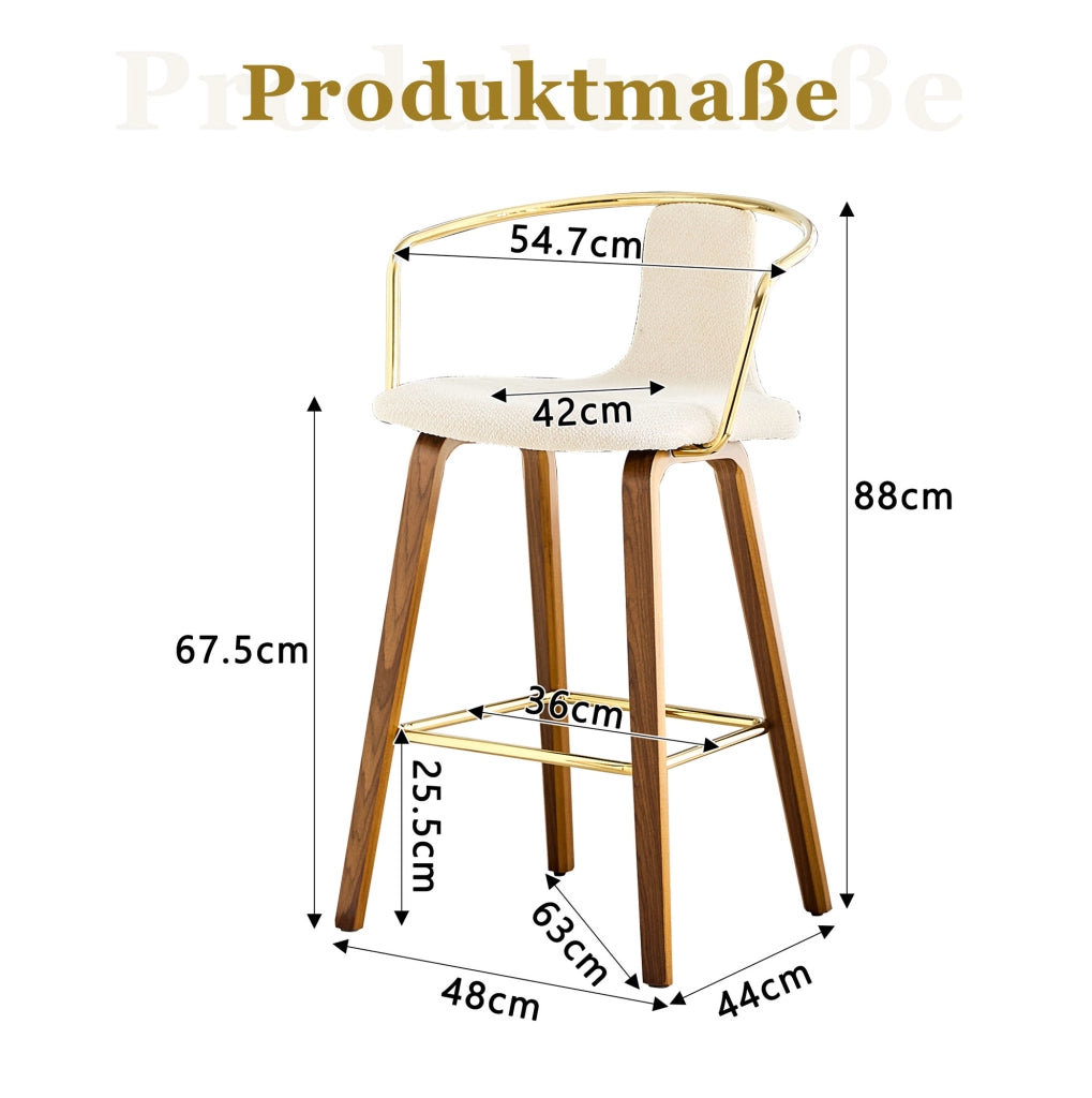 Set 2 sgabelli da bar con braccioli in tessuto teddy bianco e gambe in legno HOMVRA