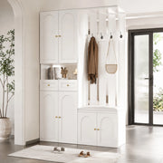 Set mobili ingresso con panca; scarpiera e appendiabiti; 6 ante; 2 cassetti; 4 ganci; bianco 110x37x180 cm HOMVRA
