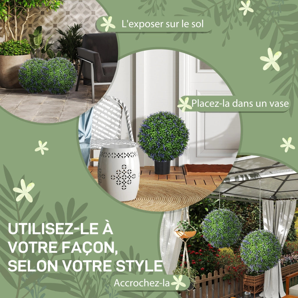Palle topiaria artificiale 2 pezzi ¨C Minimal ¨C viola e verde ?42 cm