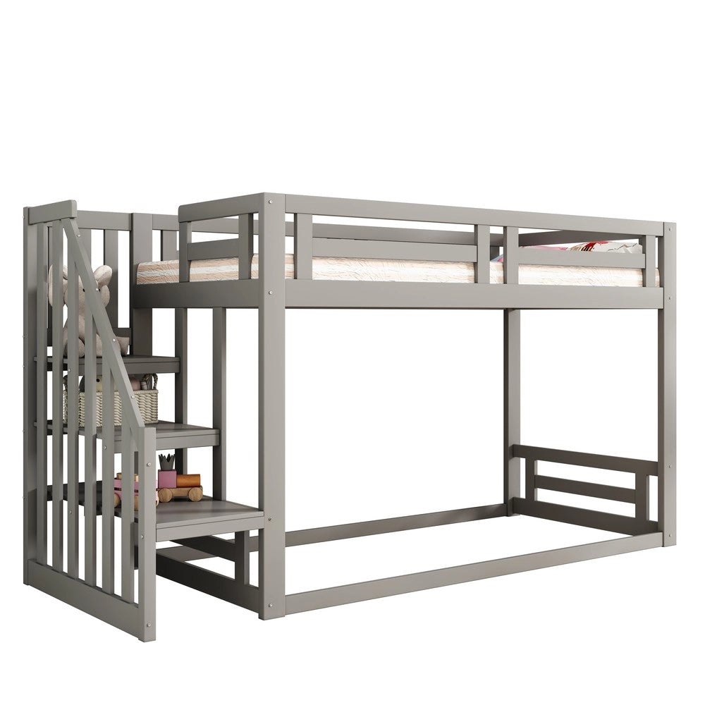 Letto a castello singolo ¨C Minimal ¨C grigio 90x200cm legno massello pino con rete a doghe