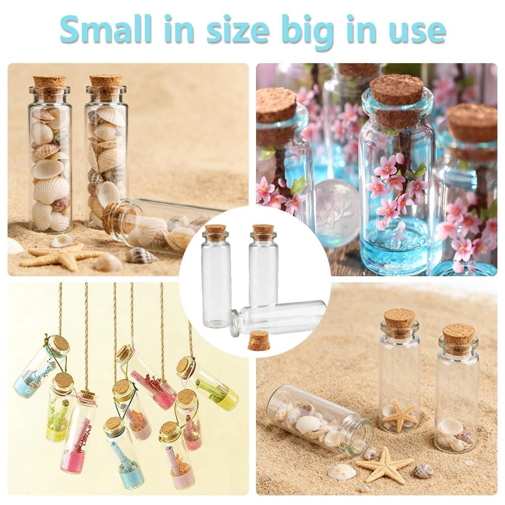 40 mini bottiglie di vetro da 17 ml con tappi di sughero, etichette e accessori