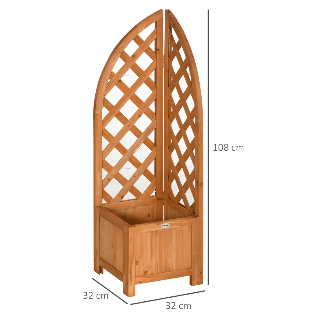 Fioriera angolare in legno di abete con grigliato integrato, 32x32x108 cm, colore marrone per giardino e balcone
