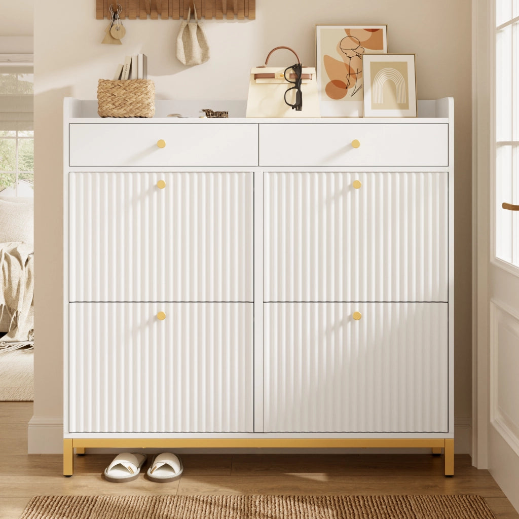 Scarpiera Slim con Ante e Cassetti ¨C Minimal ¨C Bianco, Metallo, 106,5x25x107 cm