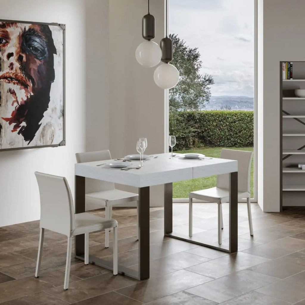 Tavolo allungabile 120/224x90 cm Tecno Premium colore bianco frassino gambe antracite