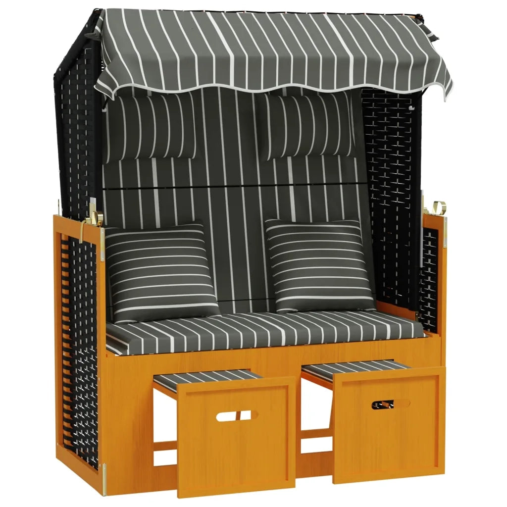 Strandkorb con Cuscini Polyrattan Legno Massello Nero e Grigio 318666