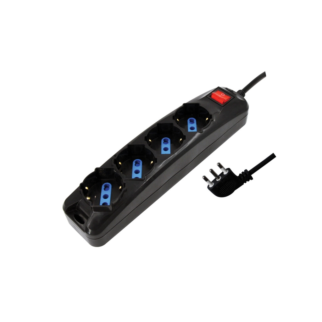 Alcapower Multipresa Elettrica 4 Prese Universali Schuko Bipasso Cavo 1.5m Interruttore Luminoso 250V 3500W Spina 16A 90 Gradi Colore Nero