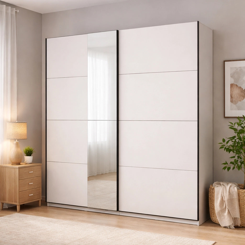 Armadio Camera da Letto Porlezza, Guardaroba Grande Appendiabiti, 195x217.5h cm Bianco Opaco
