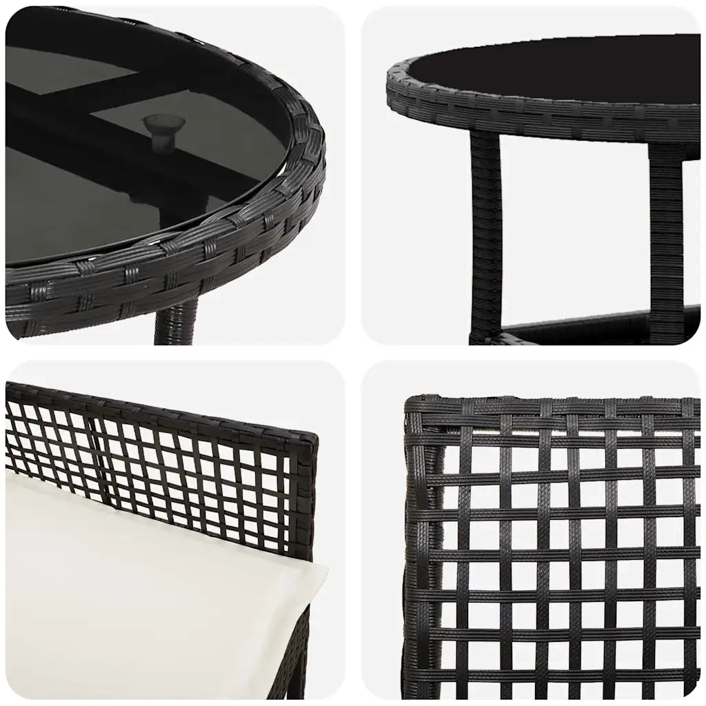 Set da Pranzo per Giardino 3 pcs Nero polyrattan 3334941