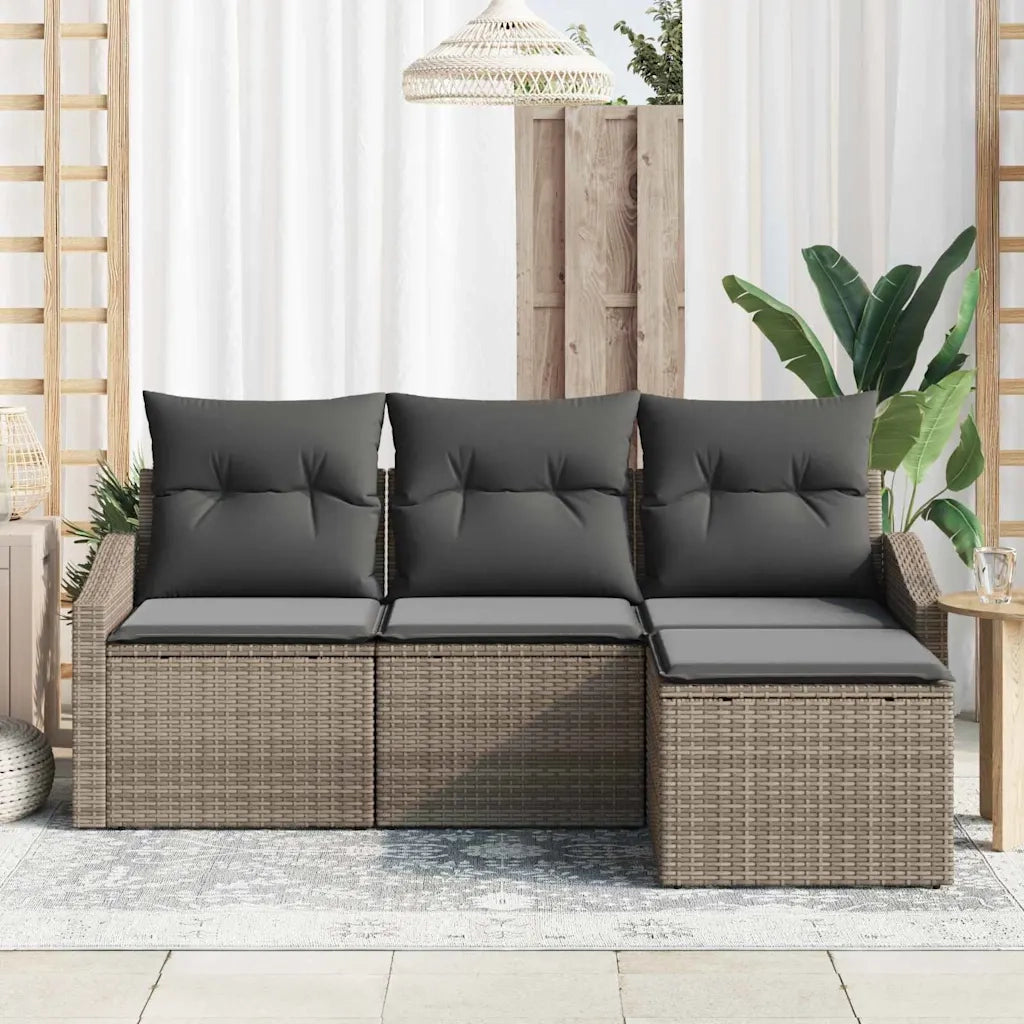 Set di divani con cuscino 4 pcs Grigio polyrattan