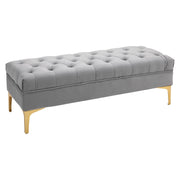 Panca imbottita capitonn¨¦ velluto grigio chiaro ¨C Xylo ¨C 118x45x42 cm piedi metallo dorato