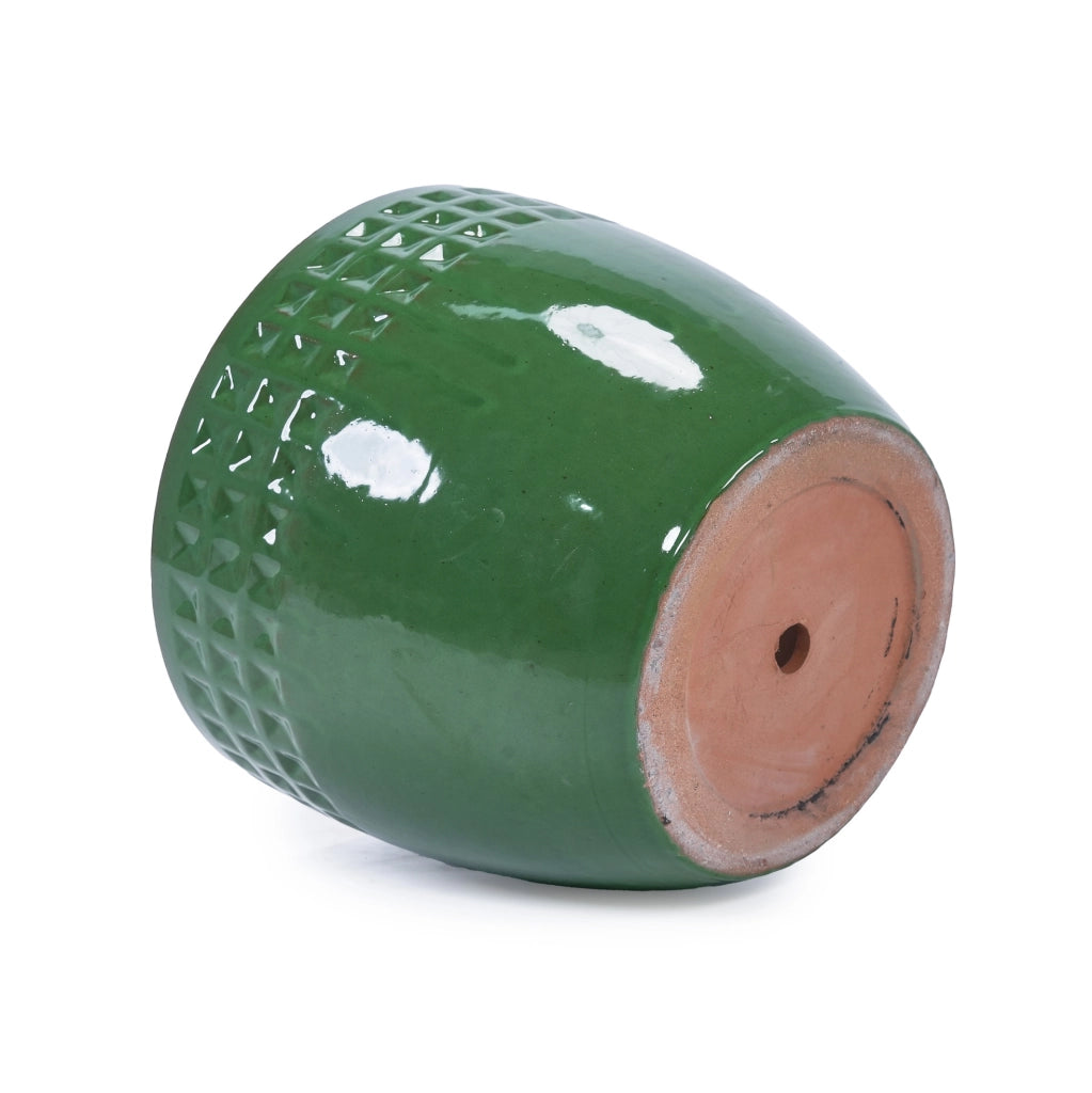 Set di 3 Vasi in Ceramica Artigianali con Foro di Drenaggio Ø 38,1/30,5/22,9 cm, Motivo Verde per Piante da Interno ed Esterno