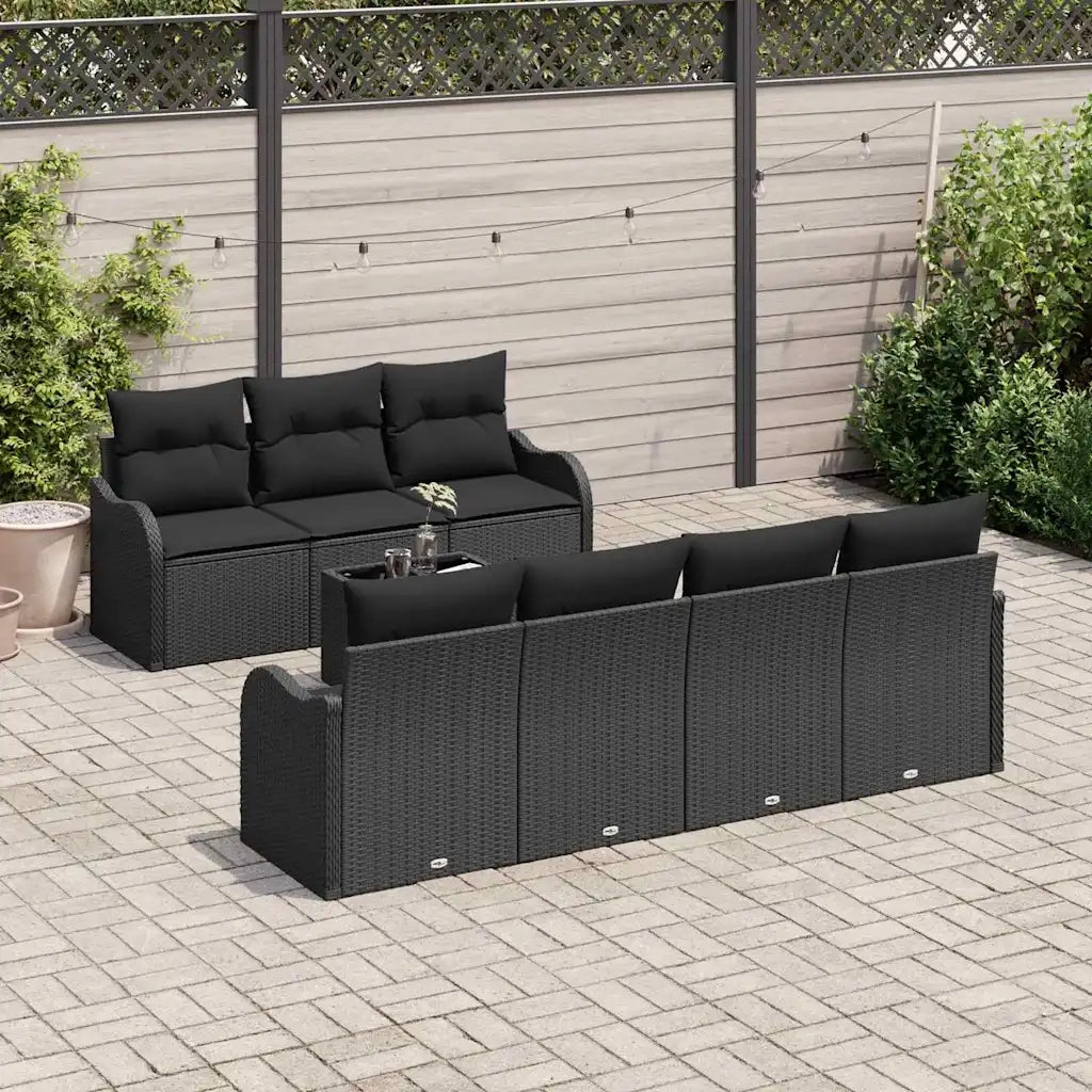 Set Divano da Giardino con cuscino con archiviazione 8 pcs Nero