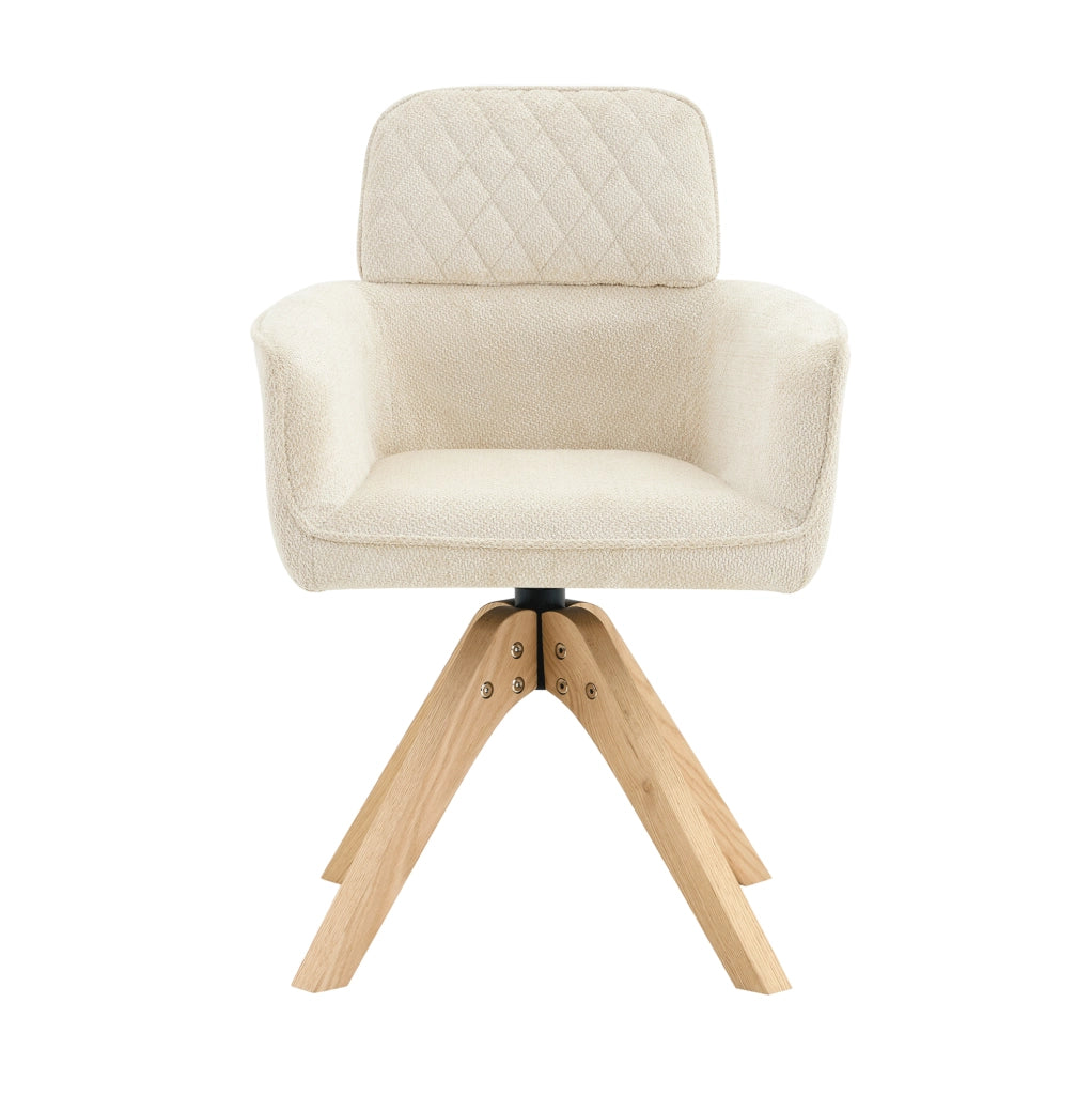 Set 2 sedie da pranzo girevoli 360° in tessuto crema con gambe in legno massello HOMVRA