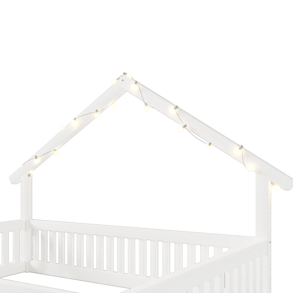 Desviae Letto per bambini a casetta 90 × 200 cm con sponde di sicurezza e LED a luce calda in legno bianco