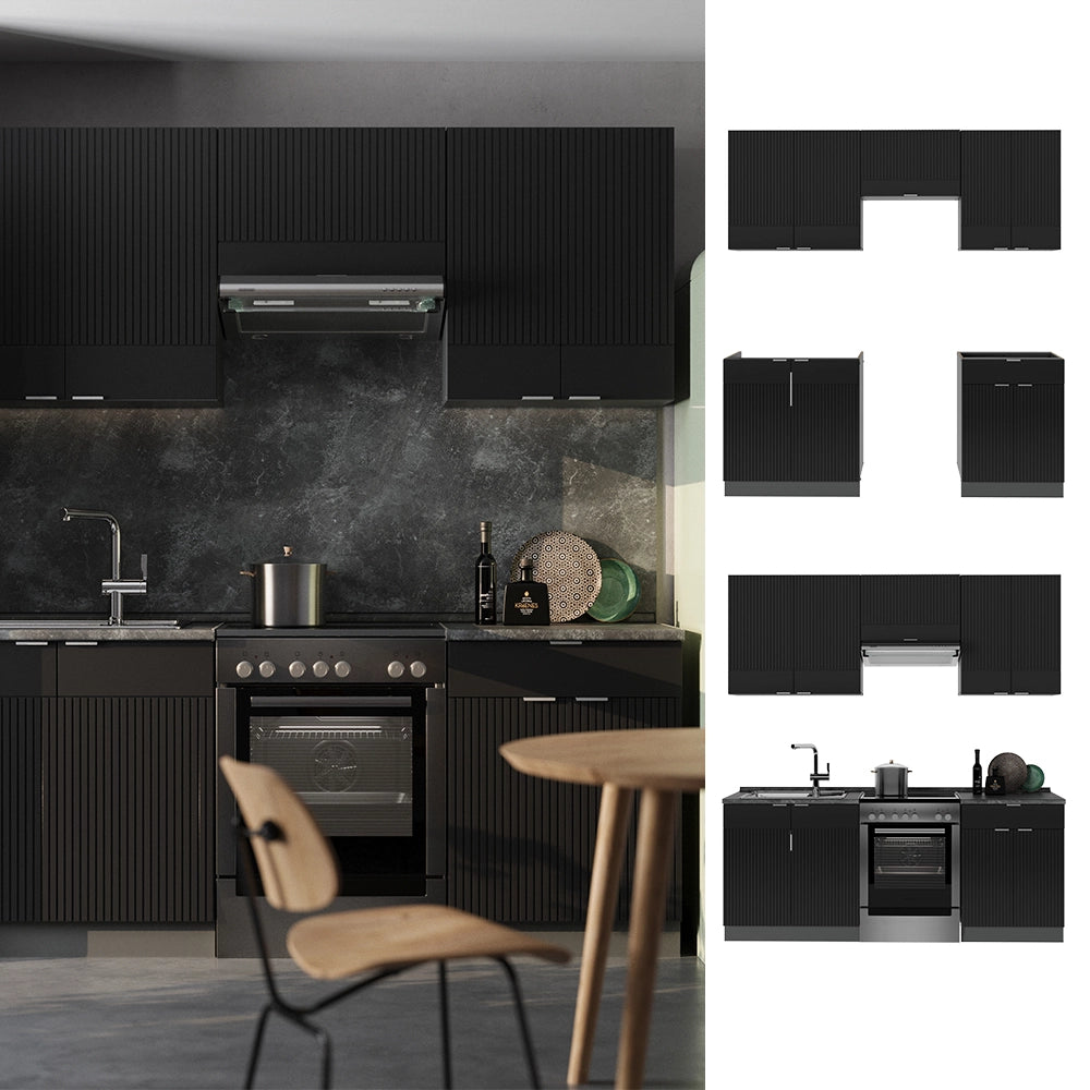Cucina componibile Fame-Line Nero rigato/Antracite 200 cm, PL Marmo Vicco