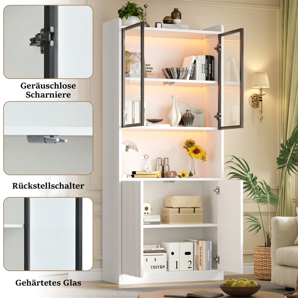 VETRINA con LED Bluetooth 80x35x200 cm Vetro Temperato Bianca