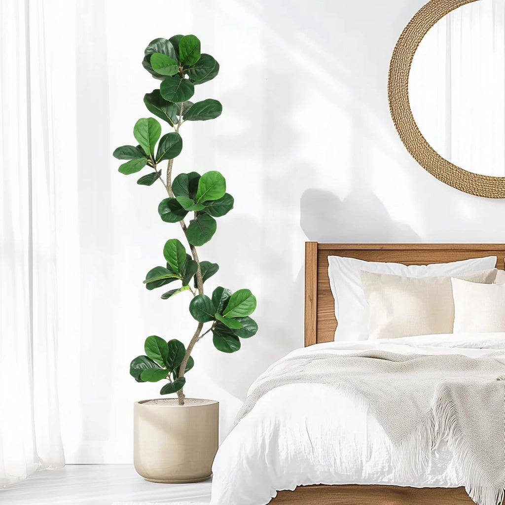Ficus Lyrata Artificiale in Seta 210 cm Grande Pianta da Pavimento con Vaso Bianco